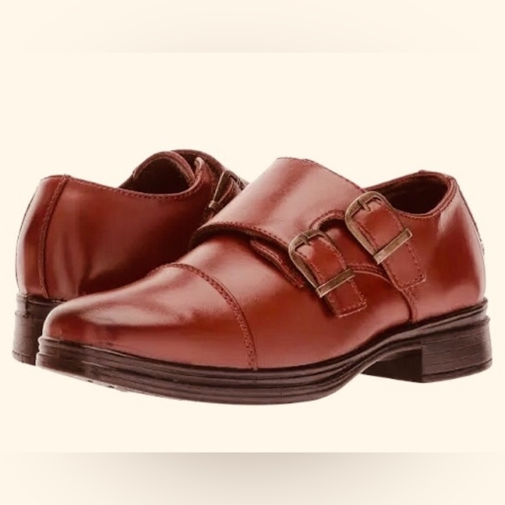 Double Monk Strap Leather Shoes - Brown